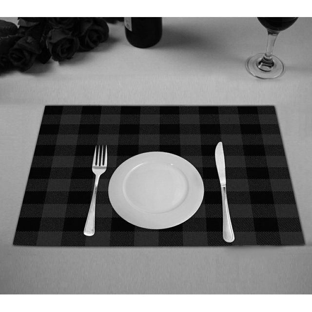 Mantel individual ABPHQTO a cuadros de búfalo gris oscuro 30x45 cm Juego de 2 manteles