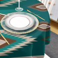 thumbnail image 4 of Western Teal Beige Round Tablecloth 60 Inch - Waterproof Fabric Table Cloth Protector, Southwest Ethnic Boho Geometric Abstract Tablecloths Washable Table Cover for Kitchen Banquet Party, 4 of 6