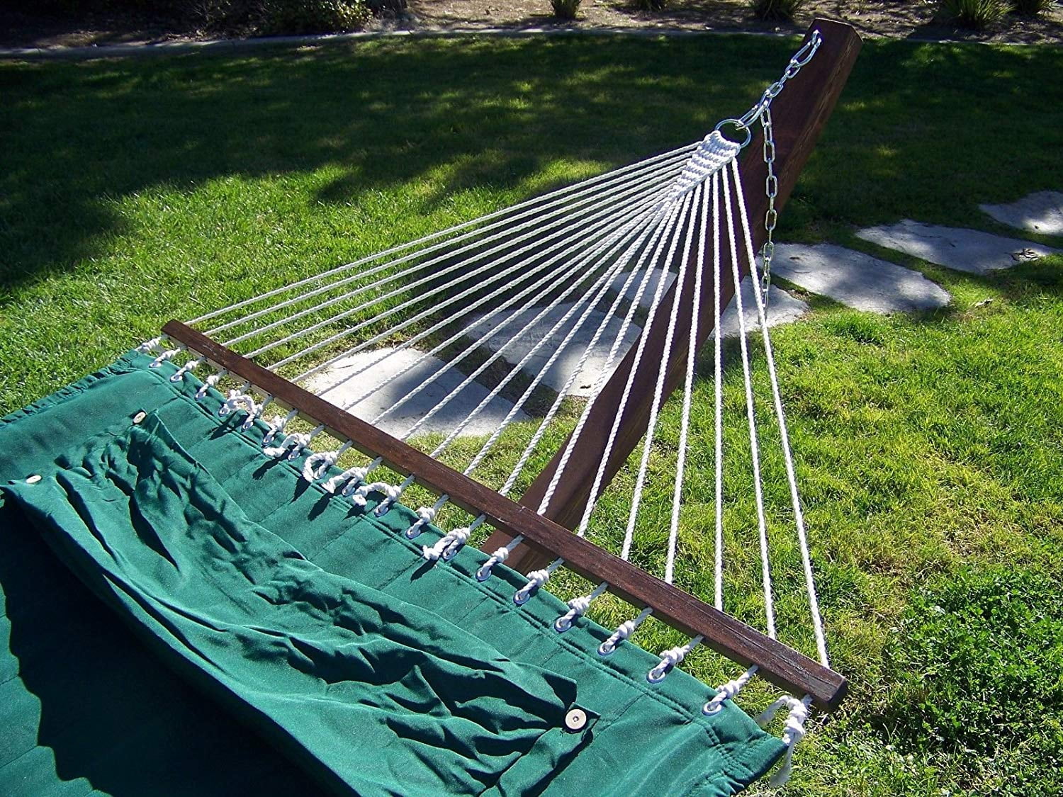 Petra Leisure 14 Ft. Coffee Stain Wooden Arc Hammock Stand + Deluxe Quilted Elegant Hunter Green, Double Padded Hammock Bed w/Pillow. 2 Person Bed. 450 LB Capacity&nbsp;