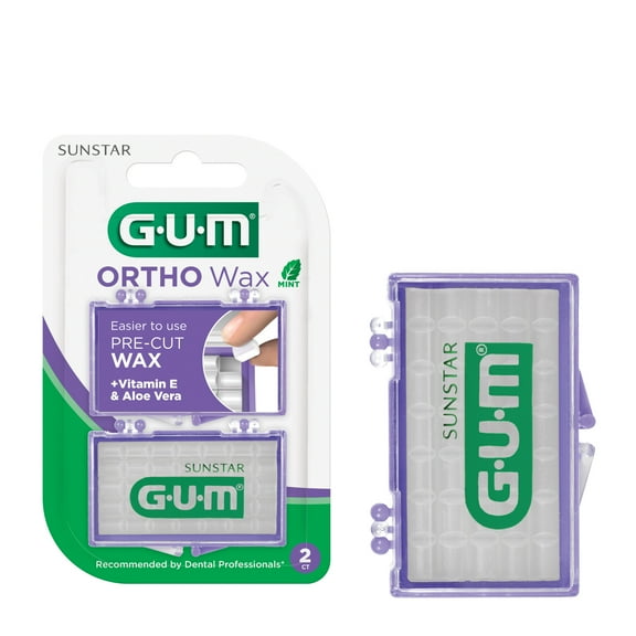GUM Orthodontic Wax for Braces & Dental Devices- Vitamin E & Aloe Vera, Mint Flavor (Pack of 2)