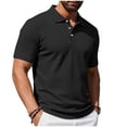 thumbnail image 3 of Men's Solid Color Short Sleeve T-Shirt Button Turndown Collar Pullover Casual Fashionable Top | TOPLIU,Black L, 3 of 8