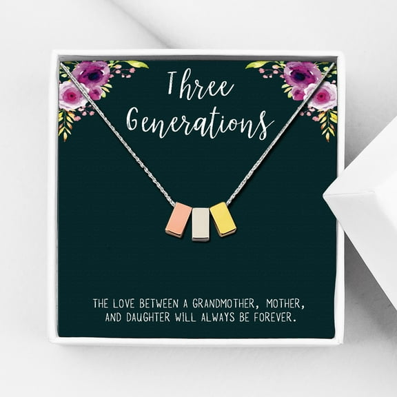 Anavia Generations Necklace, Mothers Necklace, Mom Jewelry Gift, Gift for Mom, Mom Birthday Gift, Christmas Gift for Her, Multicolor Three Cubes Pendant Necklace with Wish Card