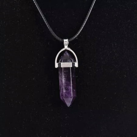 EOEMY Natural Quartz Crystal Point Wand Reiki Chakra Pendant Necklace Silver Plated-Amethyst Quartz-10Pcs