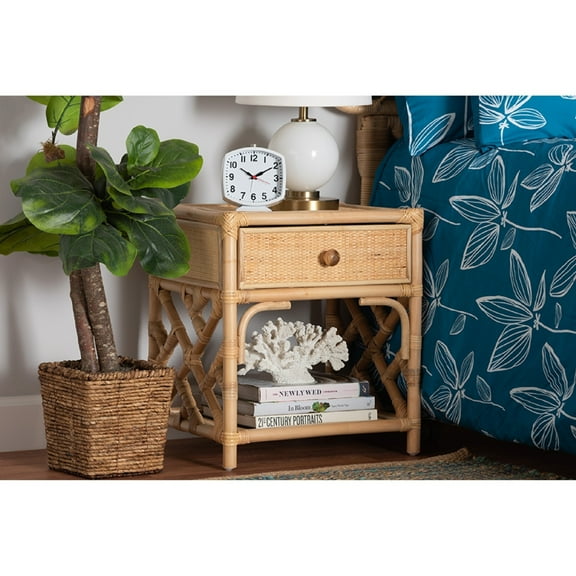 Baxton Studio Camara Modern Bohemian Natural Brown Rattan 1-Drawer Nightstand