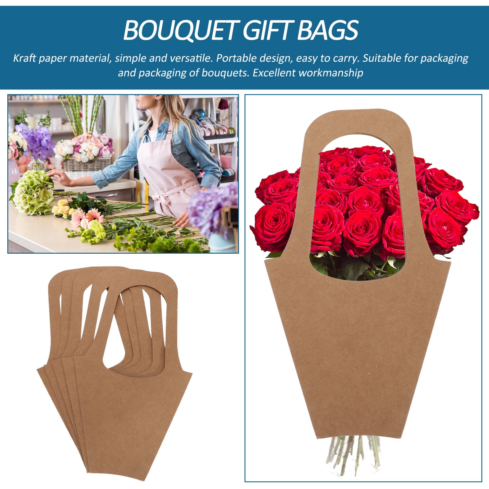SOPOTUTU Khaki Bouquet Wrapping Bags Practical Design for Fresh Plants 20Pcs