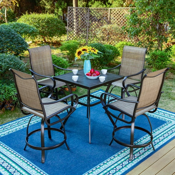 Sophia & William 5 Pieces Patio Outdoor Metal Bar Stools and Height Table Bistro Set Textilene Furniture Set