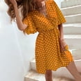 thumbnail image 4 of Summer Ruffle Dress Cottagecore Disty Floral Short Sleeve Wrap V Neck A Line Flare Mini Dresses Casual Flowy Dresses Yellow,S, 4 of 6