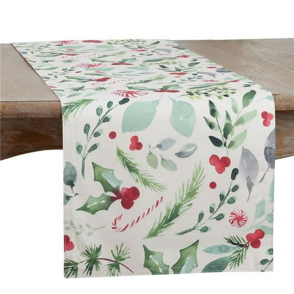 Saro Lifestyle Christmas Foliage and Candy Canes Table Runner