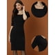thumbnail image 2 of Vestido de tubo para mujer, informal, de negocios, cuello cuadrado, manga 3/4, vestido ajustado con lazo y volantes Negro S, 2 of 4