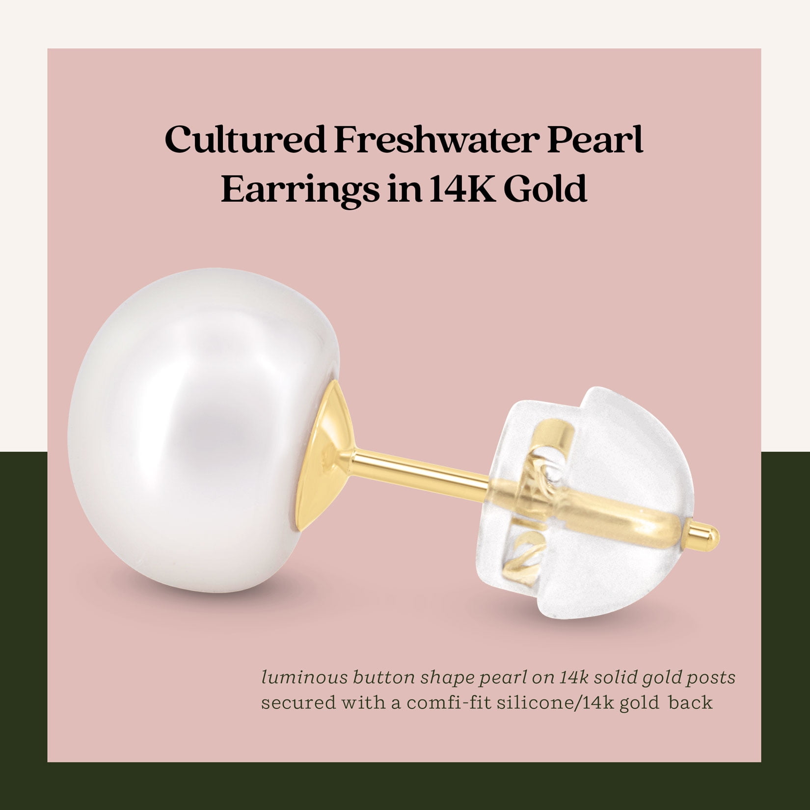 Kezef Pearl Stud Earrings for Women 14K Gold-Plated – Pearl Stud Earrings – Unique Pair Earrings Stud with Butterfly 14K Gold-Plated Back with Silicone – 5.5-6mm