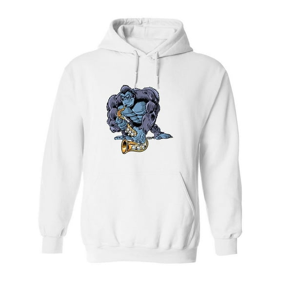 Gorilla Playing A Saxophone Hoodie Men -Image by Shutterstock, Male x-Large