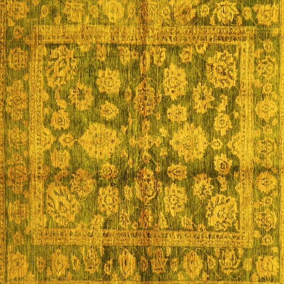 Ahgly Company Indoor Square Oriental Yellow Traditional Area Rugs, 6' Square