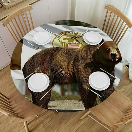 

Patifu Bear California Republic Round Table Cover Stain Resistant Washable Indoor Outdoor Tablecloth Kitchen Dining Wedding Parties Outdoor Fitted 100% Polyester Fiber 42-46