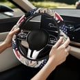 thumbnail image 2 of Uorisanigo American Flag Car Steering Wheel Protector Hill Print Steering Wheel Cover for Women Washable 15 Inch Steering Wheel Cover for Winter Flannel Car Accessories Gift for Birthday, 2 of 8