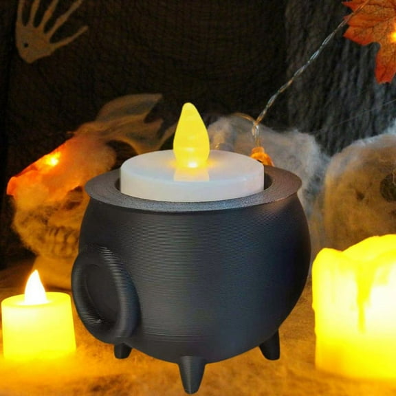 Cauldron Tea Light Holder Halloween Spooky Witch Jar Candle Holder B