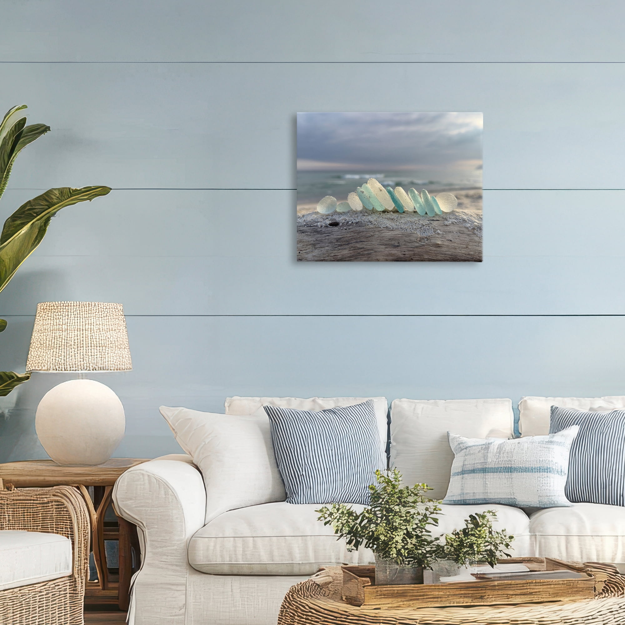 Stupell Industries Sea Glass On Driftwood Canvas Wall Art, design by LMarie Allen
