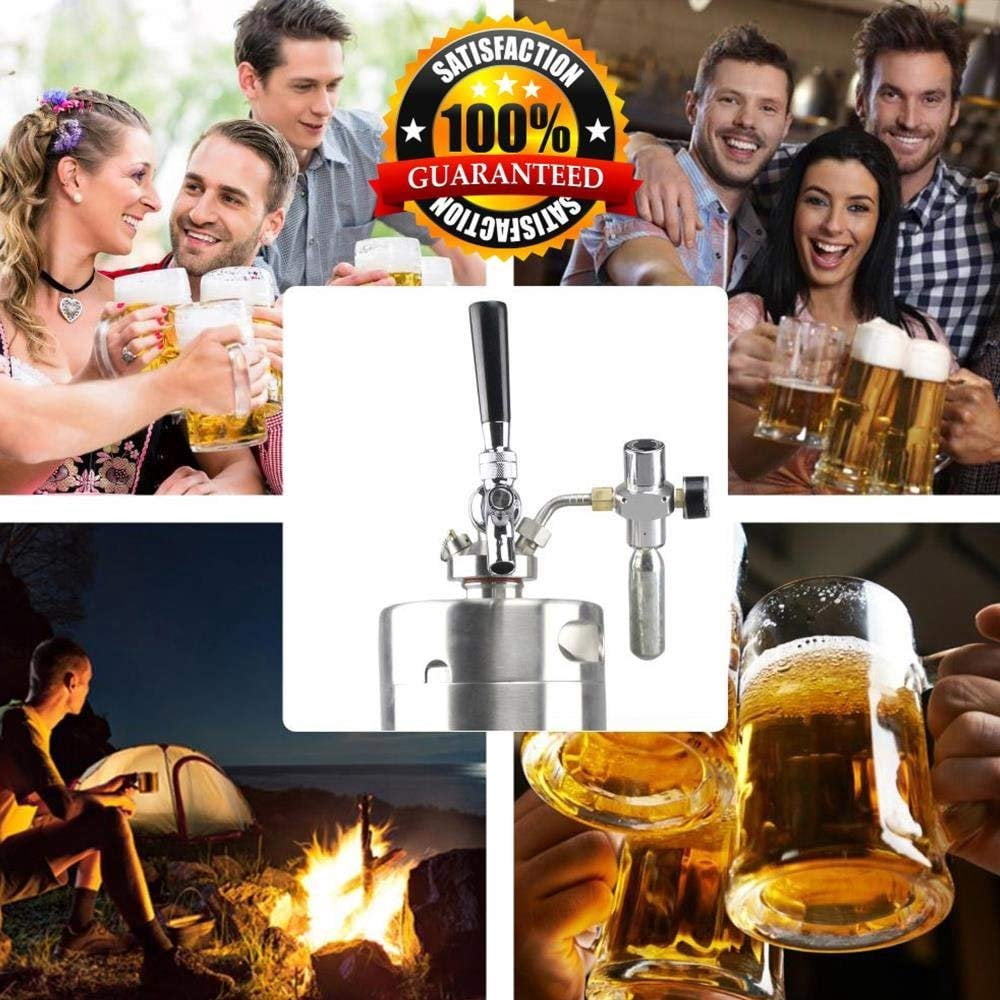NutriChef Pressurized Growler Tap System - Stainless Steel Mini Keg Dispenser Portable Kegerator Kit - Co2 Pressure Regulator Keeps Carbonation for Craft Beer, Draft and Homebrew - PKBRTP100 128oz