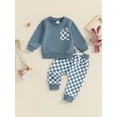 thumbnail image 4 of Hirigin Baby Boy 2Pcs Fall Winter Clothes 6 12 18 Months 2T 3T Toddler Checkered Outfit Long Sleeve Pocket Sweatshirt Top Plaid Jogger Pants Set, 4 of 8
