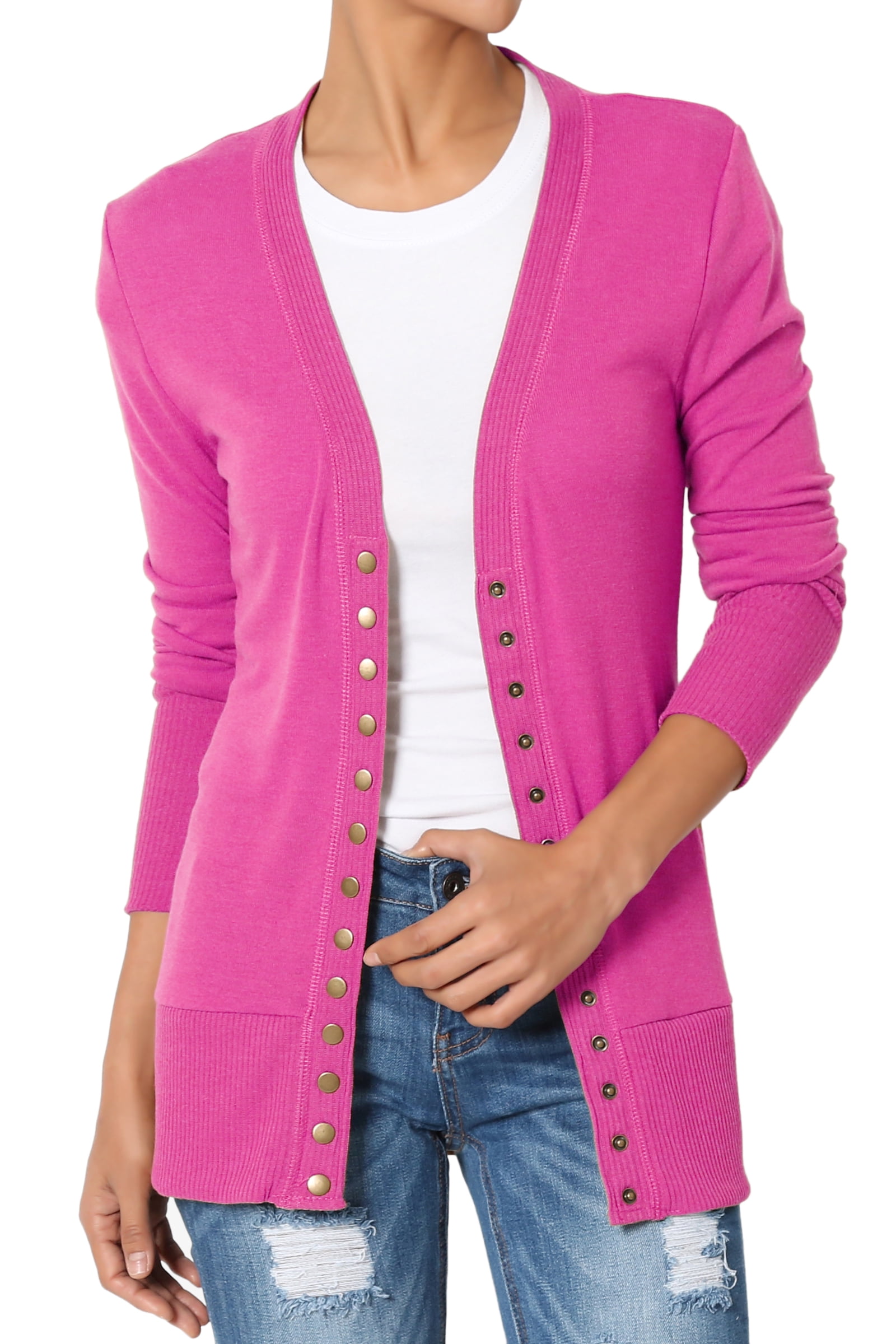 TheMogan TheMogan Women's S3XL Basic Snap Button VNeck Long Sleeve