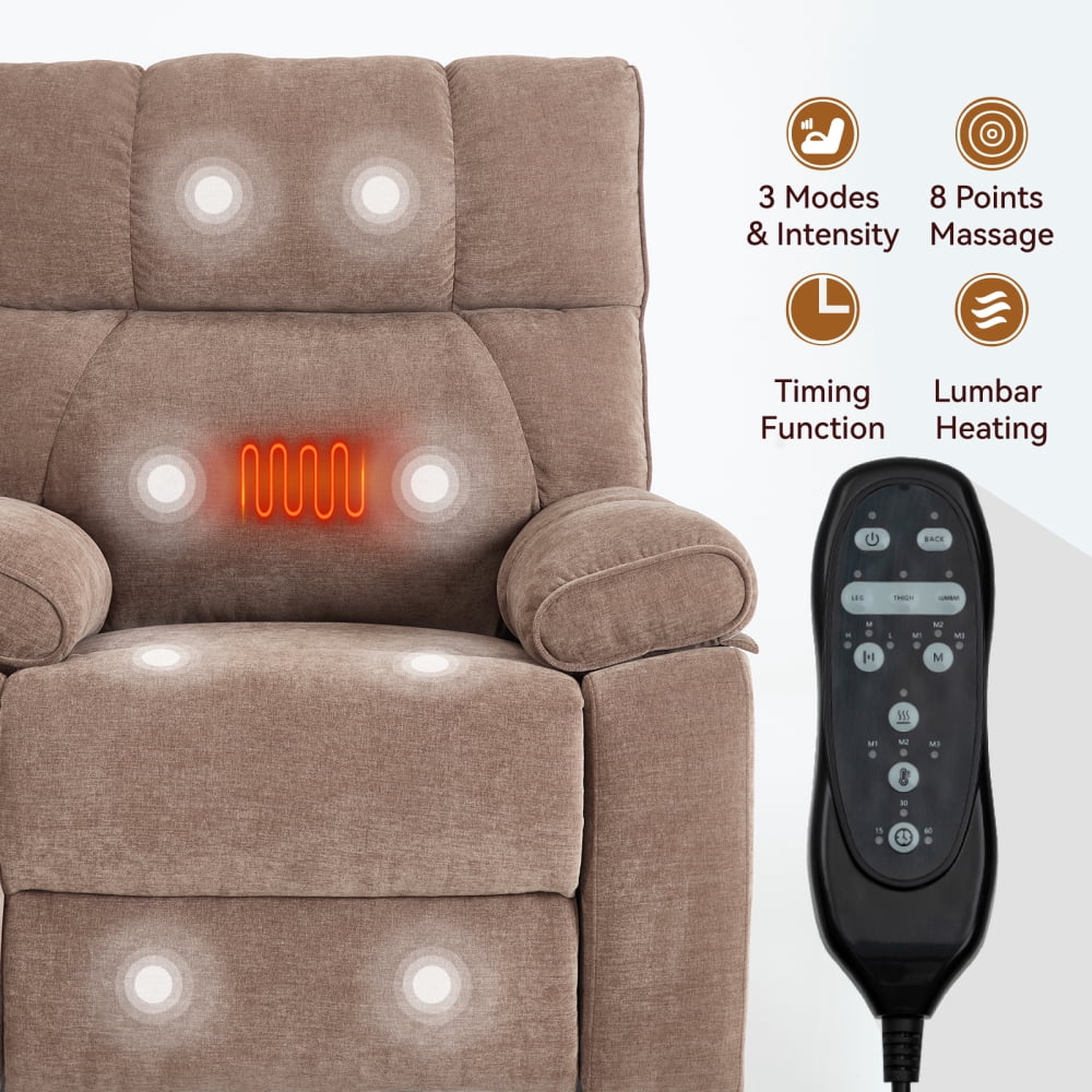Brown Power Lift Recliner with Heat Massage, 350LBS Heavy Duty, Infinite Positions & Hidden Cup Holders Included