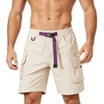 thumbnail image 4 of Josdec Men's Casual Cargo Shorts Solid Color with Multi-Pockets Adjustable Belt Elastic Waist Work Pants, 4 of 5