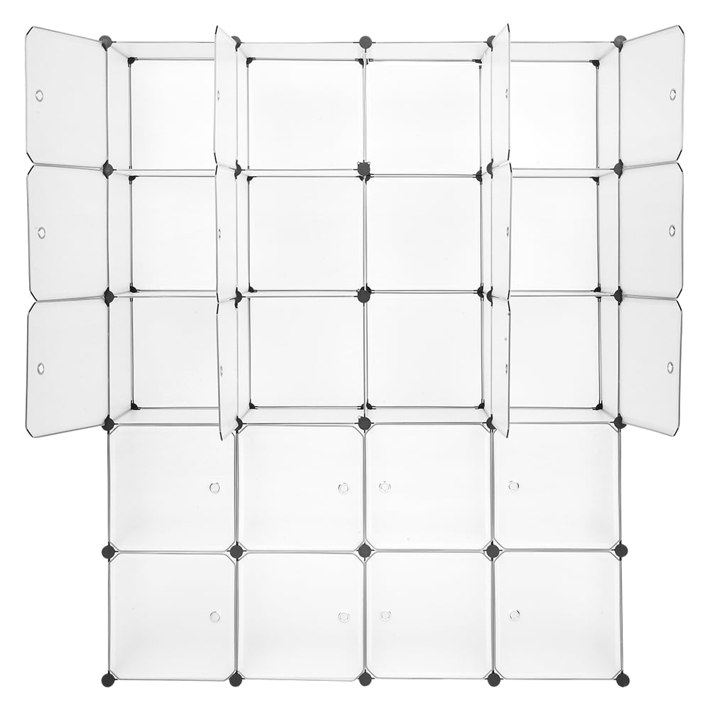 20 Cube Organizer Stackable Plastic Cube Storage Shelves Design Multifunctional Modular Closet Cabinet with Hanging Rod White
