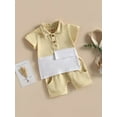 thumbnail image 3 of GXFC Toddler Baby Boys Summer Outfits Infant Boys Short Sleeve Lapel Shirt Tops+Shorts Set Casual Clothes 2Pcs 0-3T, 3 of 8