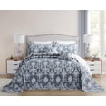 thumbnail image 3 of Blythease Oversized King Bedspread 128x120 Extra Wide, Jacquard Matelasse Damask Pattern Design, Lightweight, Reversible, 5 Piece, 100% Microfiber, Blue, 3 of 8