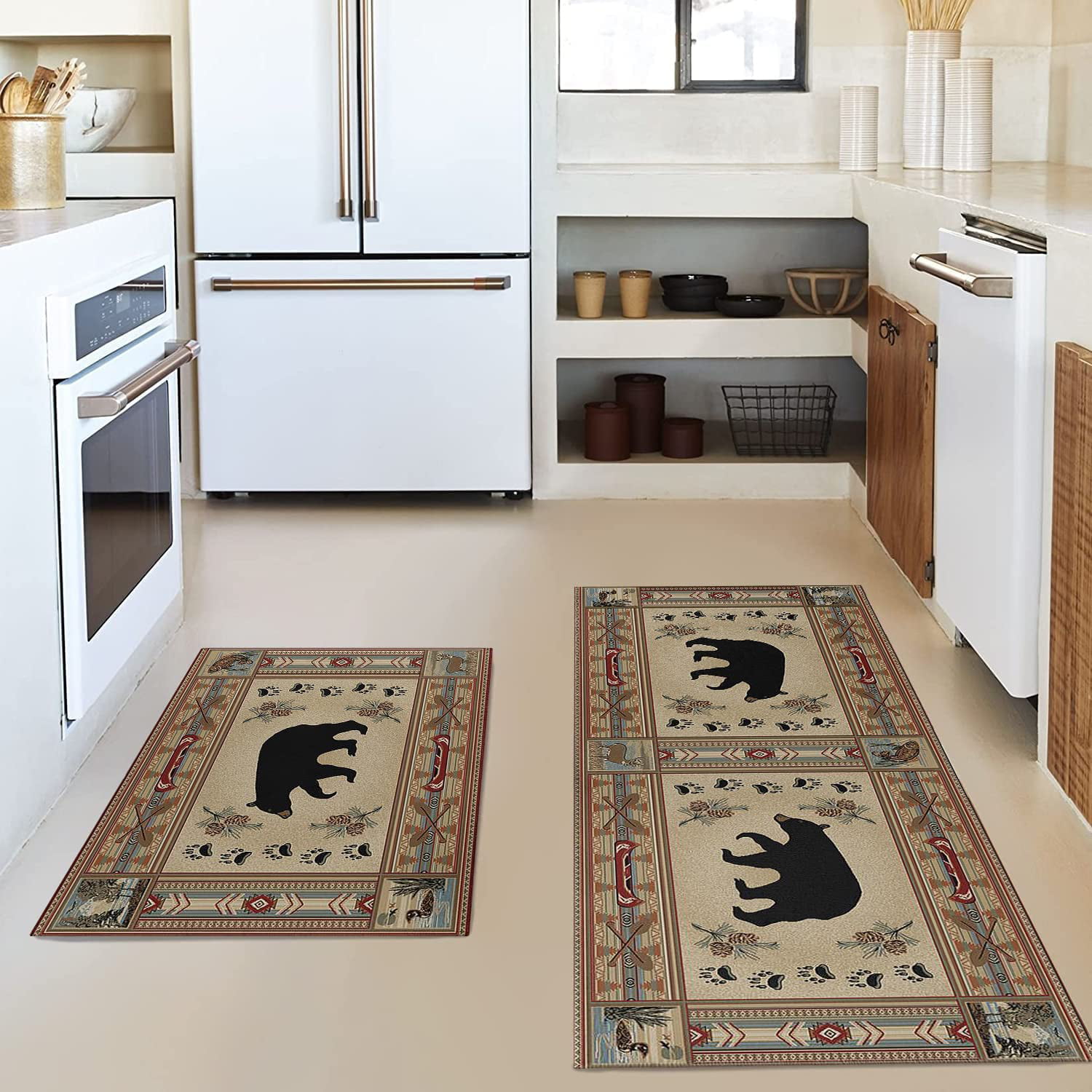 Farmhouse Kitchen Rugs and Mats Set of 2 Rustic Lodge Bear Kitchen Rugs Non  Slip Super Absorbent Kitchen Mat for Sink Waterproof Runner Rug for Laundry  Room 17