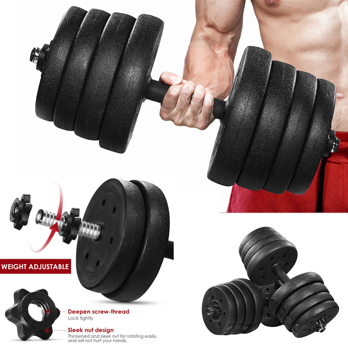 SDHYL Adjustable Dumbbells Set Weights Dumbbells Set Dumbbell Weights Set with Connector Free Weights for Exercises Non-Slip Hand Dumbbell 55/66 lbs 
