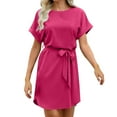 thumbnail image 1 of Offre à Durée Limitée Iumwxz Robe à Col Rond à Manches Courtes pour Femme Tunique à Ourlet Arrondi Robe Formelle avec Ceinture Robes Unies Longues Robes pour Femmes Robe Douce et Confortable pour Fête d'Anniversaire, 1 of 6