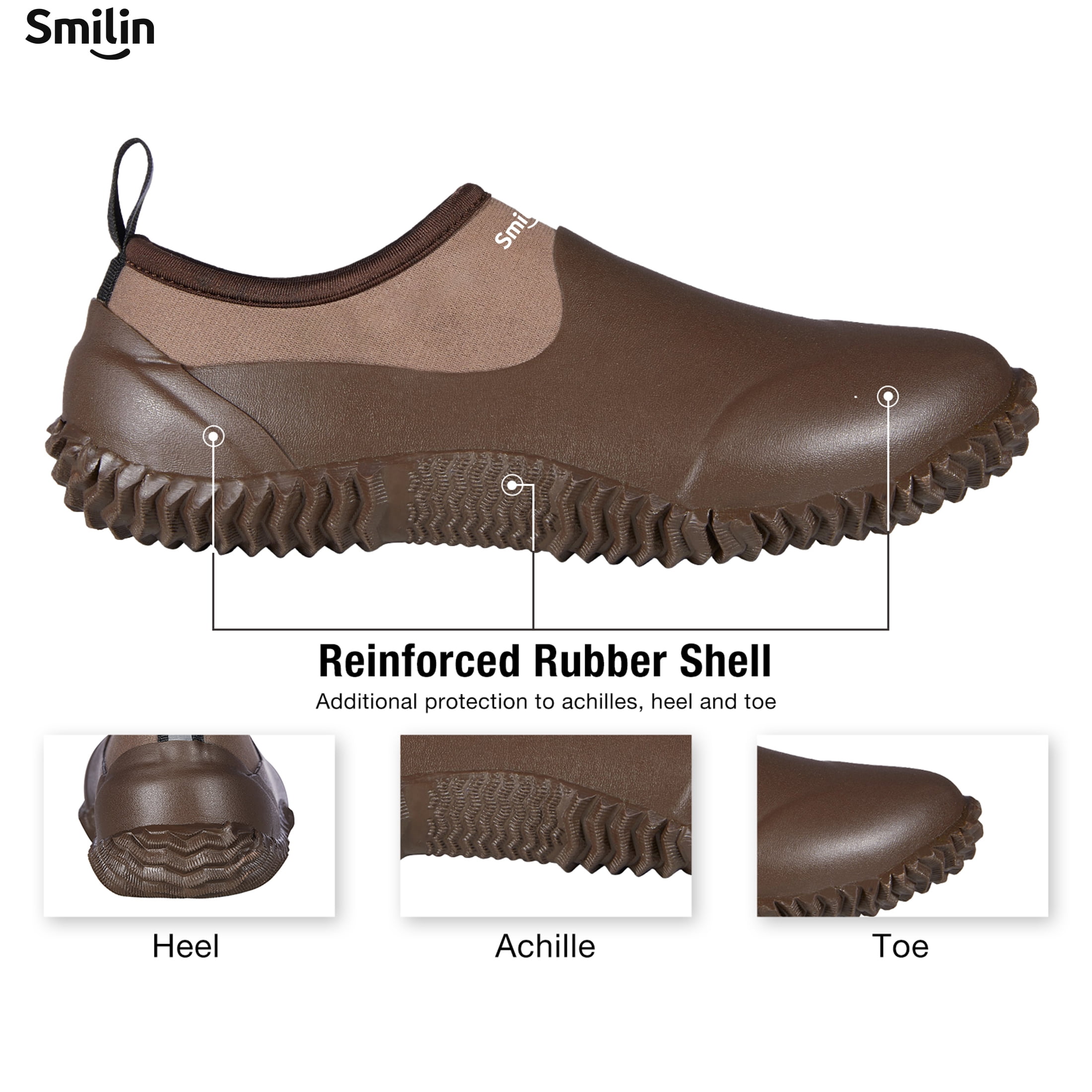 SMILIN Waterproof Rain Garden Boots, Anti-Slip Rubber Ankle Rain Boots for Men & Women, Brown, Size 14.5 Women/13 Men