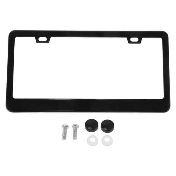Unique Bargains License Plate Frame Stainless Steel Car License Plate Frame Bracket with Screws Caps 2 Hole Square Oval Hole Wide Frame Black