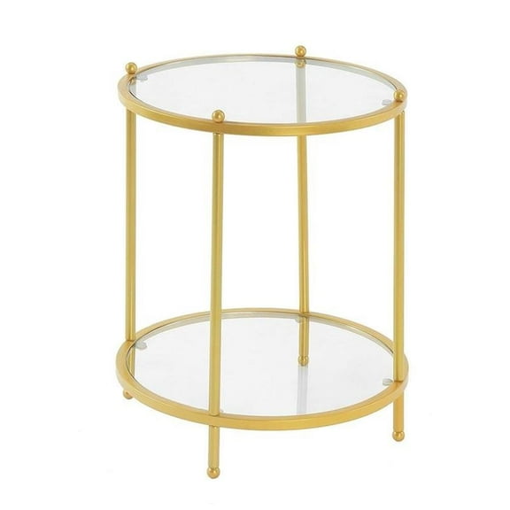 Pemberly Row Two Tier Round Gold Metal End Table With Clear Glass