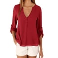 thumbnail image 3 of Blusa informal para mujer, camisa delgada de manga larga con cuello en V Irfora Borgoña S, 3 of 7
