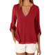 thumbnail image 3 of Blusa informal para mujer, camisa delgada de manga larga con cuello en V Irfora Borgoña S, 3 of 7