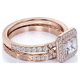 thumbnail image 4 of JeenMata Anillo de Compromiso de 1,75 Uds con Moissanita de Corte Cuadrado, Engaste Pavé, Banda Dividida, Doble Halo, Engaste Nupcial, Oro Rosa de 18 K sobre Plata, 4 of 6