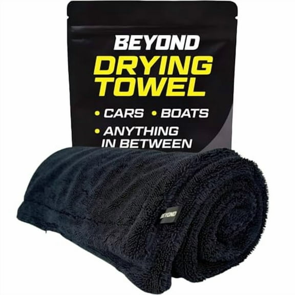 Beyond Drying Towel - Super Absorbent Large Premium Microfiber Detailing Towel for Cars and Boats - Twisted Loop Microfiber Technology - One-Pass Scratch and Streak Free Towel - 24” x 36” Black