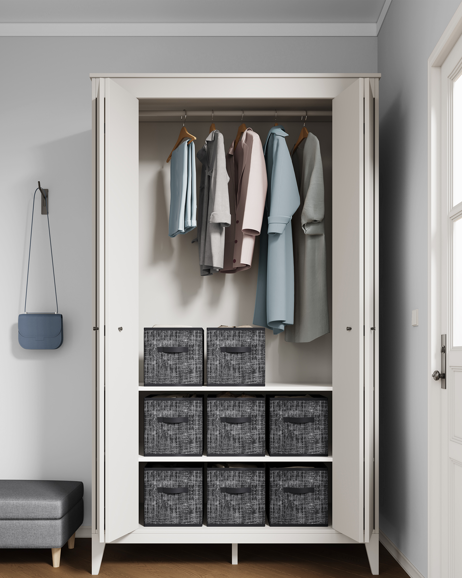 8 Storage Cubes, 11" Non-Woven Fabric Bins with Double Handles Closet Organizers for Bedroom Living Room Ink Black