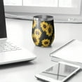 thumbnail image 3 of 12oz Stemless Wine Tumblers Black Sunflower Vacuum Insulated Stainless Steel Travel Tumbler Cups Mug with Lid and Straw for Champaign,Cocktail,Beer with Cleaning Brush, 3 of 5
