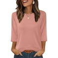 thumbnail image 5 of CheerKidz Women Fashion Casual Solid Color Round Neck 3/4 Sleeve Pullover Top Simple Elegant Basic Tunic Blouse Comfortable Daily Wear(Pink,L), 5 of 9