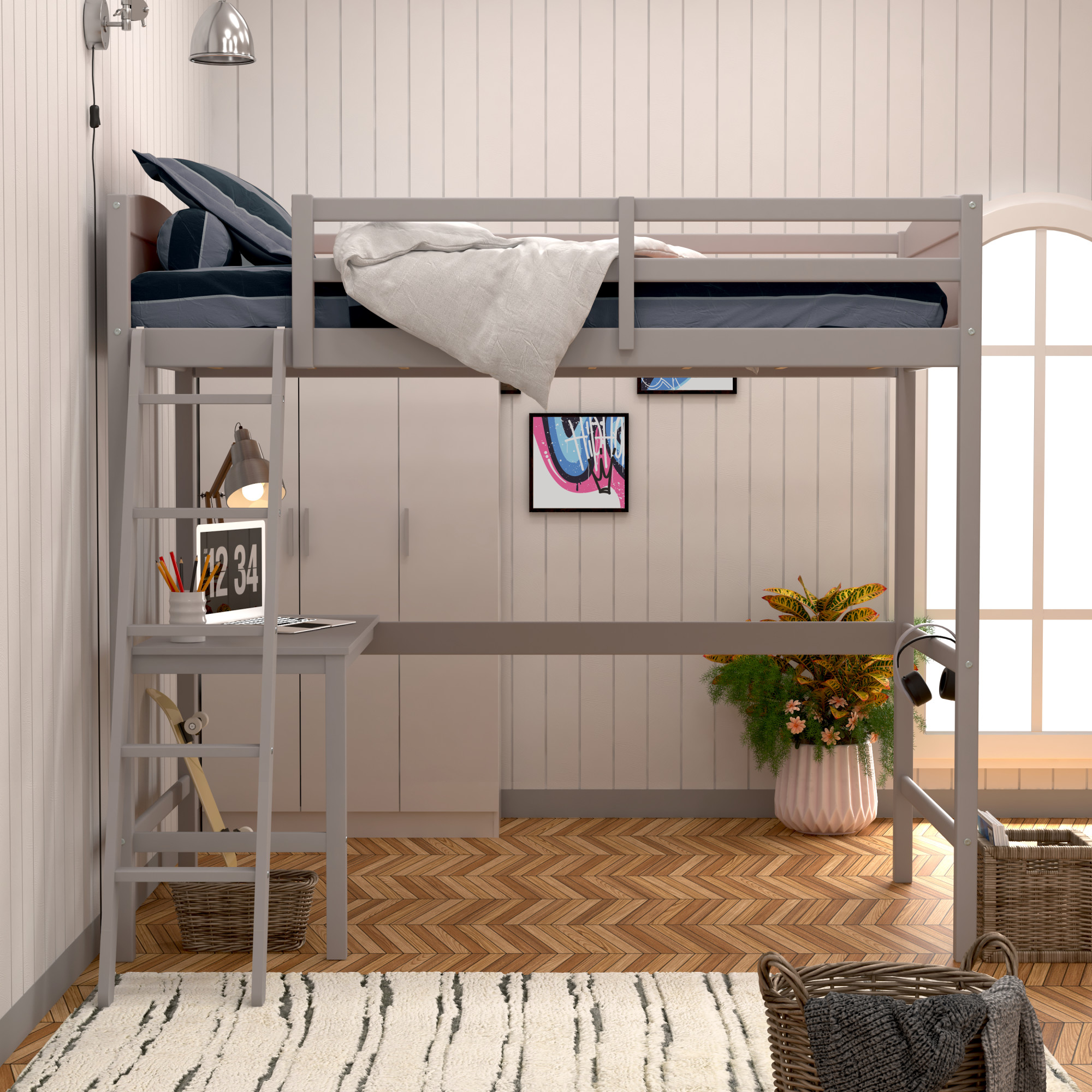 Living Essentials by Hillsdale Alexis Wood Arch Twin Loft Bed with Desk, Gray - image 5 of 16