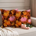thumbnail image 2 of Pink Pumpkin Fall Outdoor Waterproof Pillow Covers, Thanksgiving Maple Leaves Farmhouse Decorative Square Throw Pillowcase Sofa Cushion Sham for Patio/Couch/Chair, 16"x16" 2 Pack, 2 of 8
