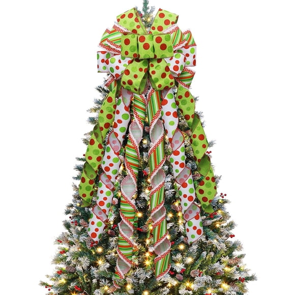 Adorno para árbol de Navidad con lazo hecho a mano, color verde, 44 cm