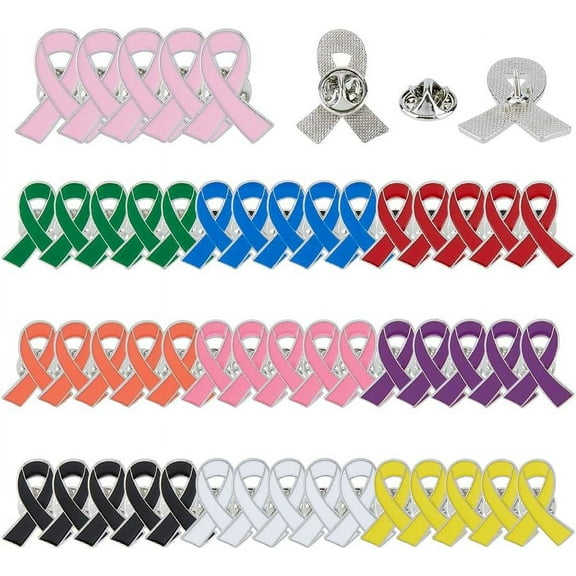 50PCS 10 Colors Breast Cancer Awareness Lapel Pins Ribbon Enamel Pins Alloy Badges Hope Ribbon Lapel Pins