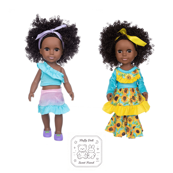 14 Inch African Black Baby Doll Q14-031C, Soft Vinyl Hugs Doll with Removable Onesie Outfit, Kids Pretend Play Doll Toy, Birthday Gift for Boys and Girls, Suitable for Kids Ages 3 and Up
