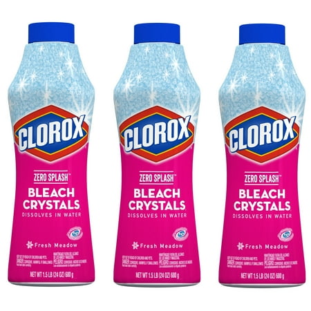 Clorox Zero Splash Bleach Crystals, Fresh Meadow, 24 Ounce Bottles (Pack of 3)