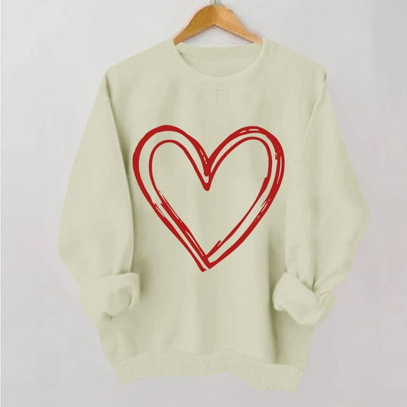 VgaVtl Long Sleeve Women Sweatshirt Valentines Oversized Womens Tops Heart Print Funny Vacation Pullover Crew Neck Tops