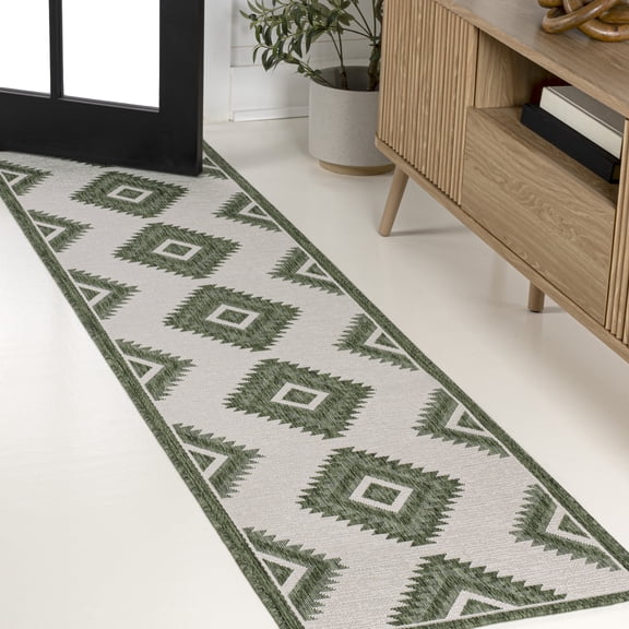 JONATHAN Y TUSCAN SUN 2 x 8 Runner Rug, Lior Geometric Moroccan Diamond - Green/Cream, TSN202D-28