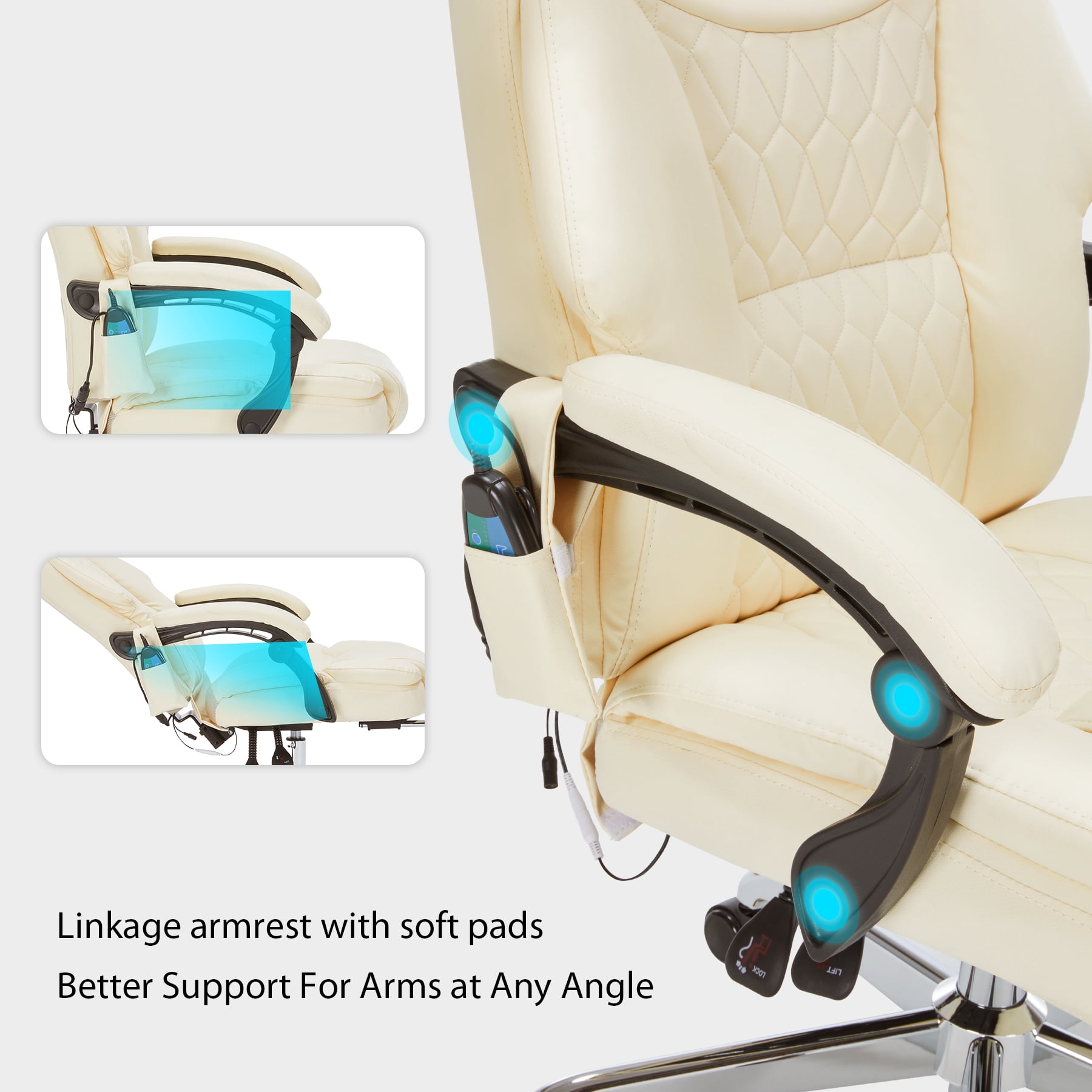 HESL Office Chair With Massage And Heated Lumber Spport, Big and Tall Reclining Desk Chair,White